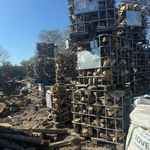 logs in cages